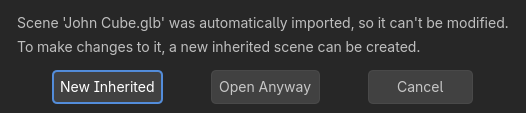Dialog when opening an imported 3D scene in the editor